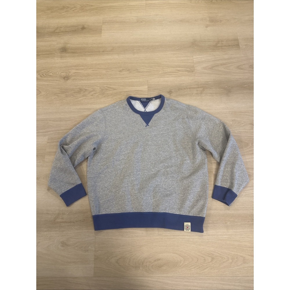 Polo Ralph Lauren Sweatshirt Men's XL Gray Blue Athletic Crewneck V Stitch Patch